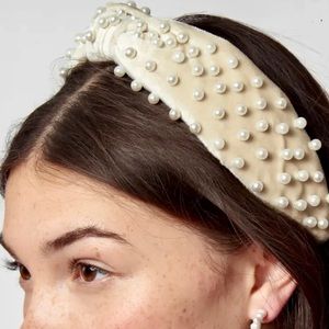 Elle Sadoughi Velvet knitted headband with pearls